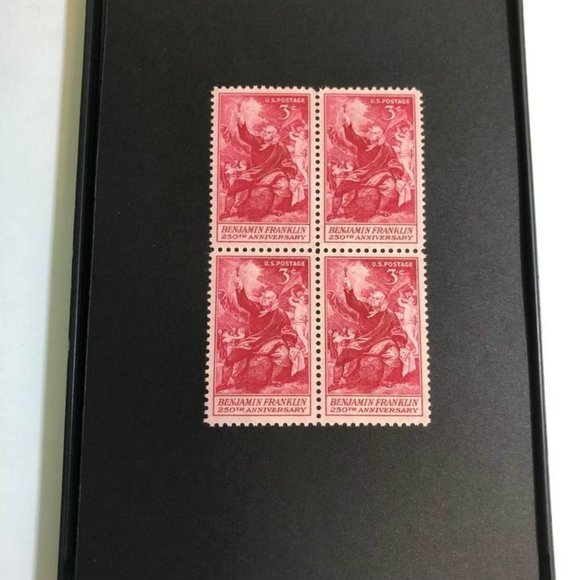 1956 Vintage 4x6 Framed Ben Franklin real unused USA stamp wall art, desk art #1 - Picture 1 of 5